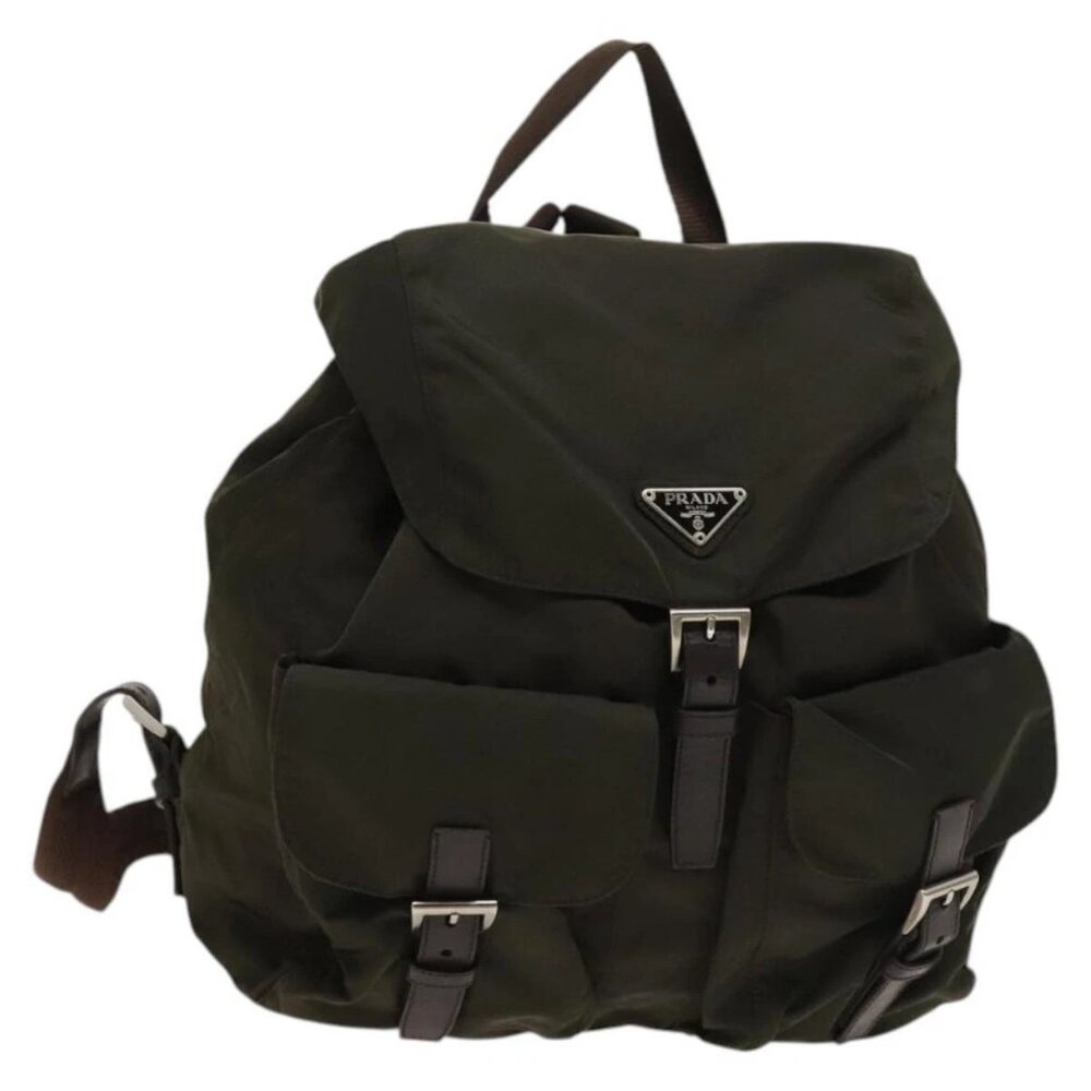 Prada Olive Backpack with Buckle Accents